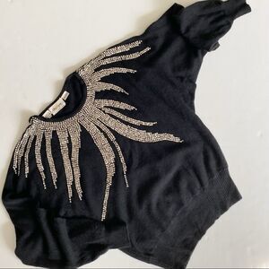 Vintage Oleg Cassini Jeweled Lambswool Angora Sweater Black Size S